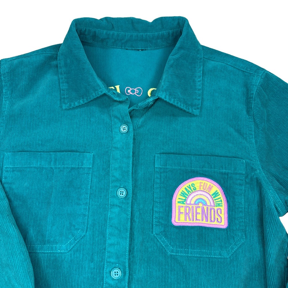 Sanrio Hello Kitty & Friend Shacket Women's L Teal Corduroy Good Day To Be Kind